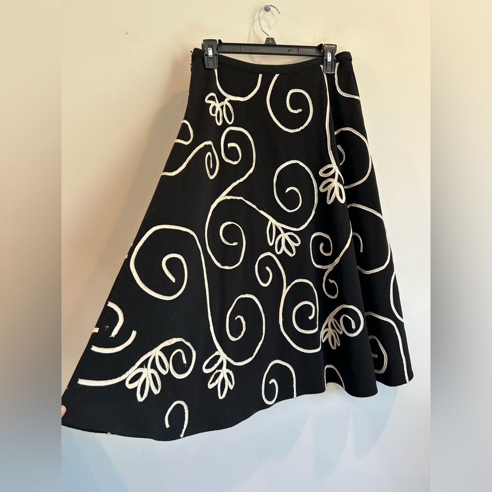 Sunny Leigh Black and White Embellished Midi Skirt
